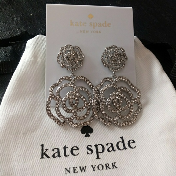 kate spade Jewelry - NWOT Kate Spade Crystal Rose Drop Earrings/Pouch